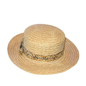Miriam Lefcourt Elegantly Yours Italian Metallic Bow Accent Summer‎ Straw Hat OS
